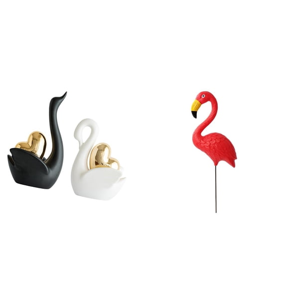 Swan Figurine Flamingo Yard Stake Garden Sculpture Ceramic Material for Outdoor Spring Decor