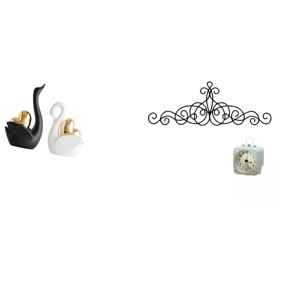 Swan Figurine Modern Sculpture Scroll Wall Art Decor Ceramic Metal Material for Living Room Bedroom Entrance