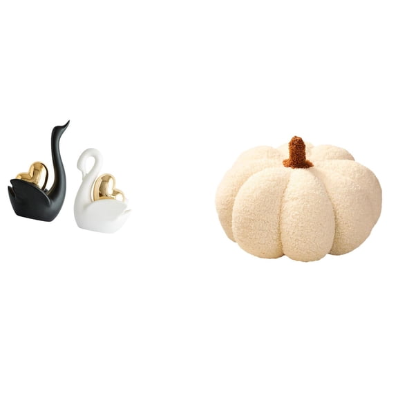 Swan Figurine Pumpkin Pillow Animal Ornament Plush Ceramic Material for Bedroom Sofa Bed Bookshelf Home Decoration