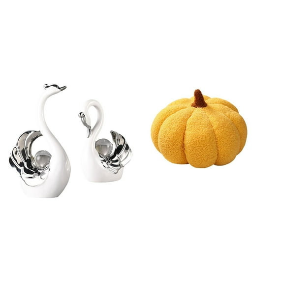 Swan Figurine Pumpkin Throw Pillow Ceramic Plush Art for Home Cafe Restaurant Halloween Gift