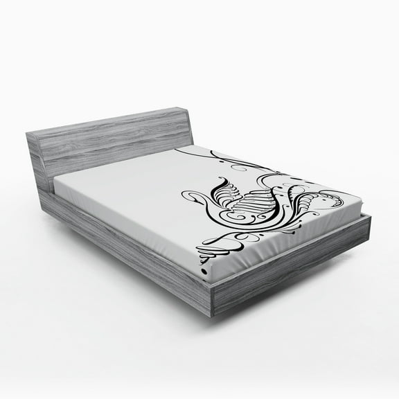 Ambesonne Animal Fitted Sheet, Black Swan in River, Full Size, White Black