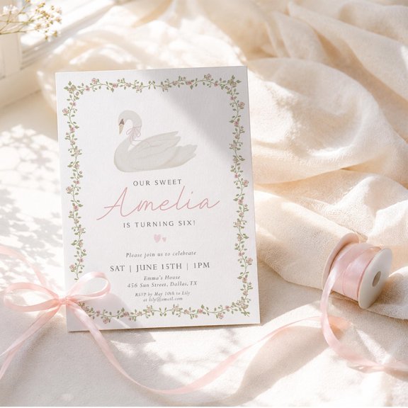 Swan Floral Celebration Invitation Wall Art Decor Unframed Paper Print