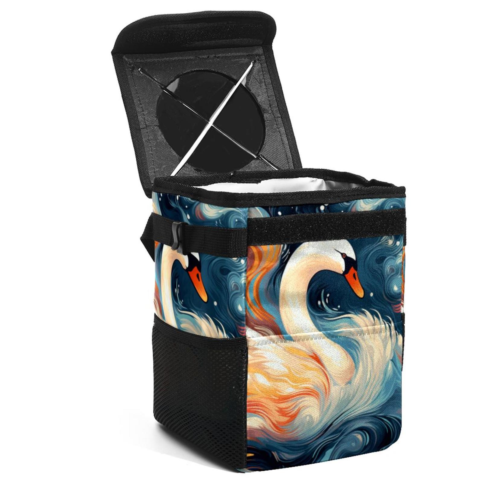 Swan Foldable Car Garbage Can with Lid, Leakproof, Hanging Storage Bag