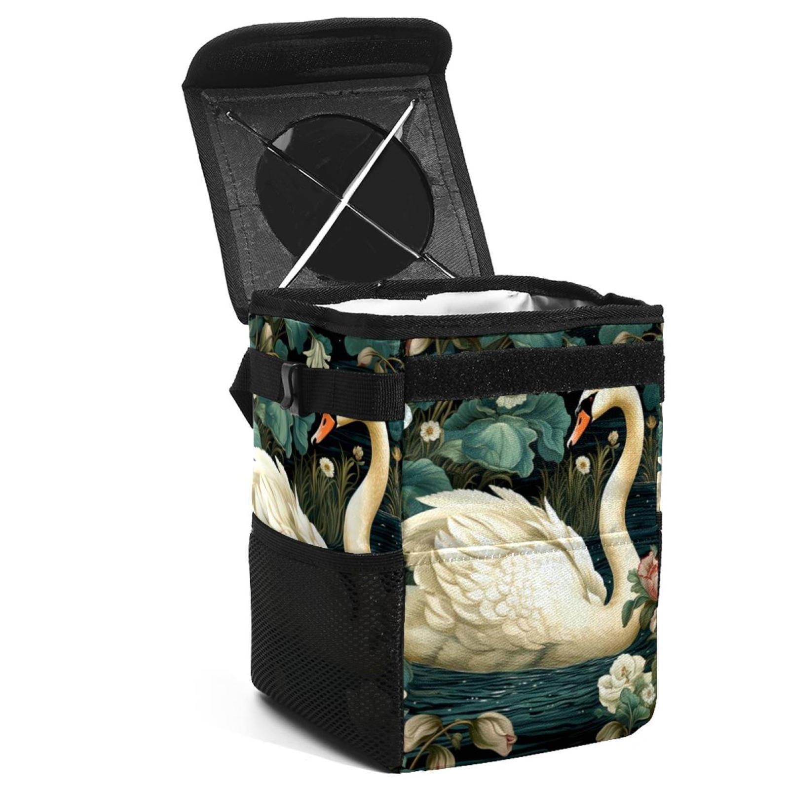 Geometry Western Style Car Trash Can With Lid - Leak-Proof 9.1x7.1x11 Inch Organizer For Auto & Truck