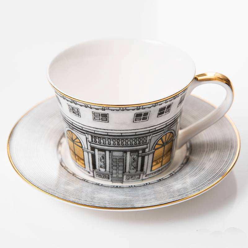 Swan Fort Classic Coffee Mug Hand Paint Gold Rim Cup Sets Espresso Cup and Saucer Phnom Penh Cup and Dish of Urban Architecture