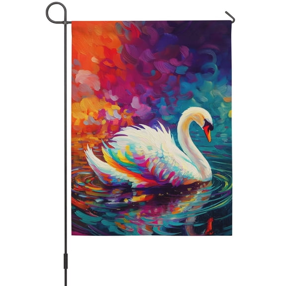 Swan Garden Flag 12 x 18 Inches, Ripples Colorful Reflection Lake Animals Nature Weather Proof Outdoor Patio Flags Double Sided Small Garden Decoration for Yard Outside Home