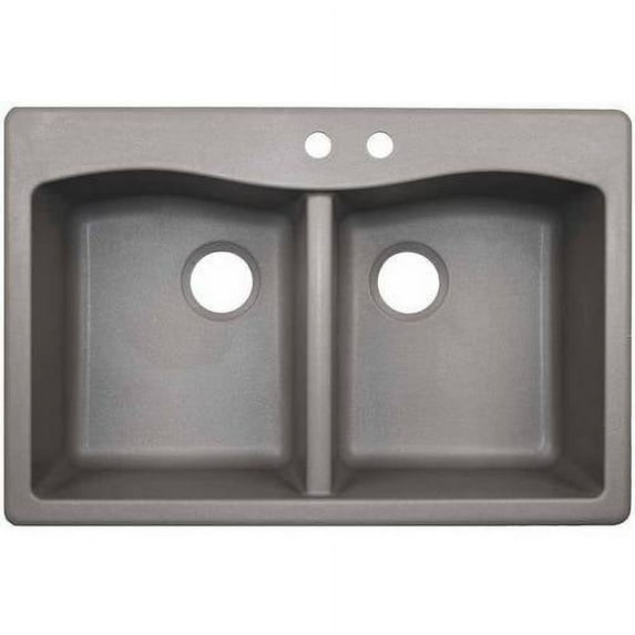 Swan Granite Dual Mount Dual Bowl Kitchen Sink (22" x 33") with 2 Faucet Holes