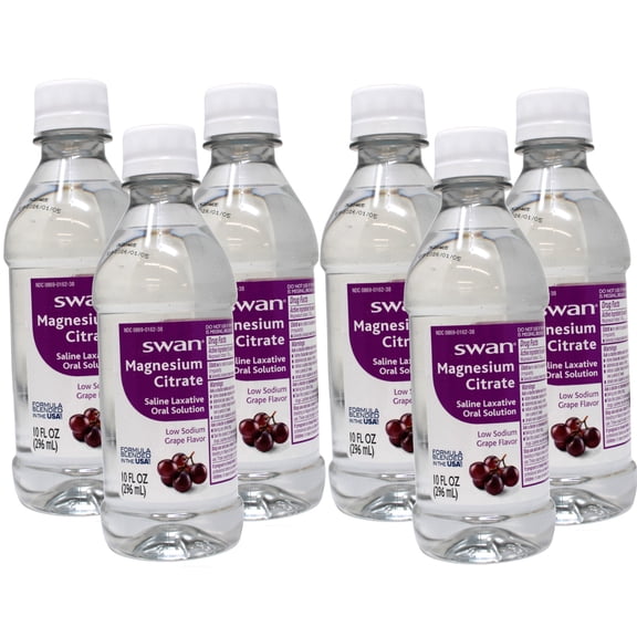 Swan Grape Magnesium Citrate Oral Solution Low Sodium 10 Oz.,(296ML), Natural Grape Flavor, Gentle and Effective Laxative for Regularity - 6 Pack
