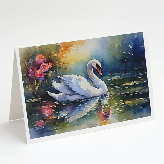 Swan Greeting Cards Pack of 8 7 in x 5 in