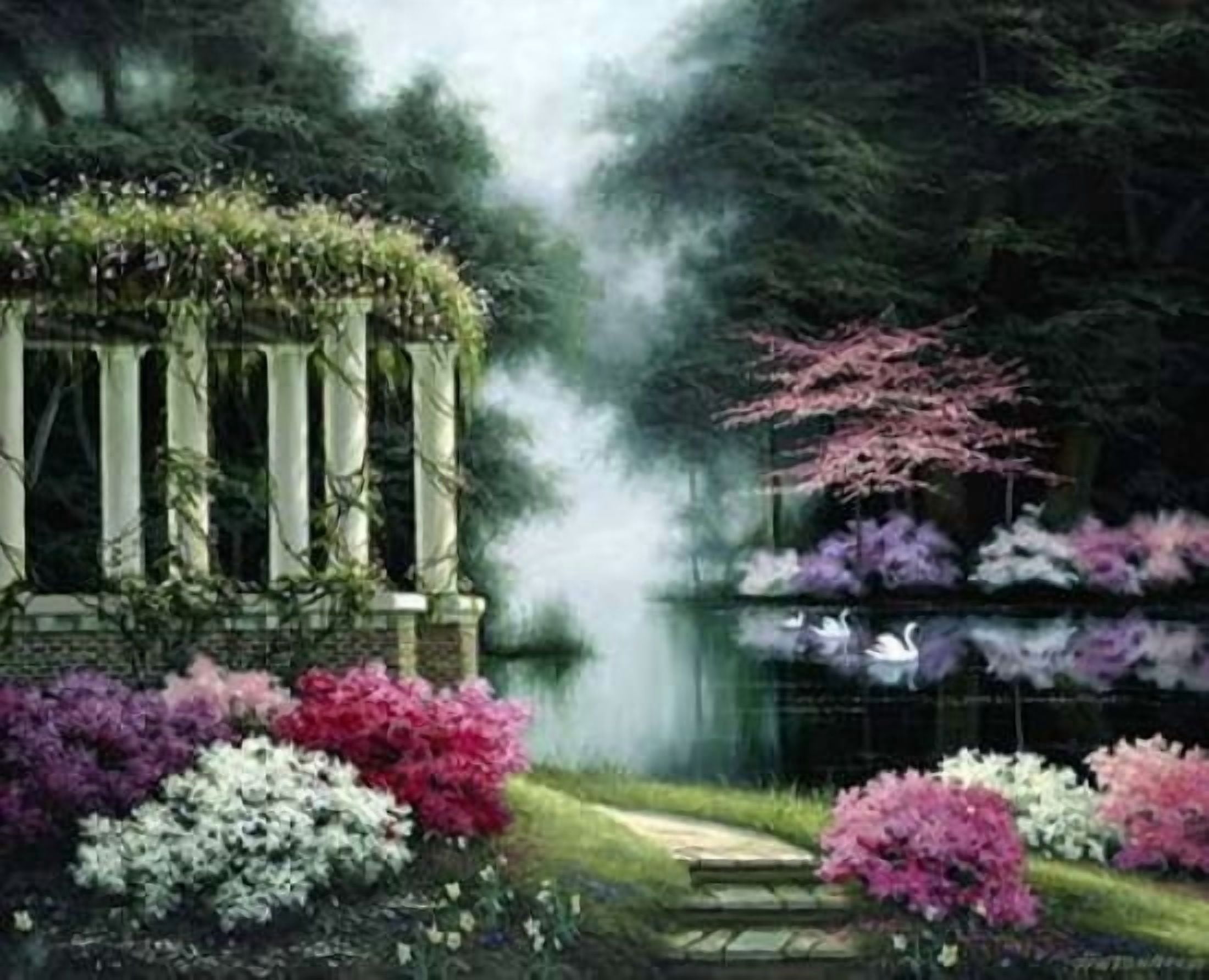 Swan Grotto Canvas Art - Egidio Antonaccio (20 x 24)