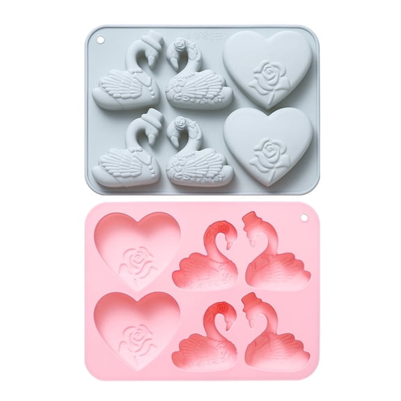 Rekidool Swan, Hearts Shaped Chocolate and Candy Silicone Mold, 12-Cavity, Reusable, Non Stick, Flexible, 2 Count