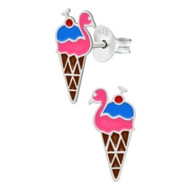 Swan Ice Cream Cone 925 Sterling Silver Stud Earrings