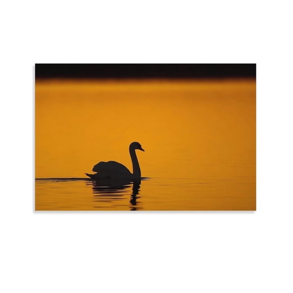 Swan In The Water And Sunset Cute Animal Gifts Canvas Painting Poster Wall Art Decorative Picture Prints Modern Decor 08x12inch(20x30cm)