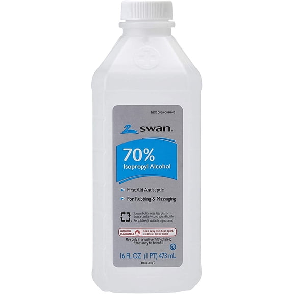 Swan Isoprophyl Alcohol 70% 16 Oz | Rubbing Alcohol 70 Percent | Medical Alcohol Bottle | Cleaning Alcohol Isopropyl | Alcohol Sanitizer | First Aid Antiseptic