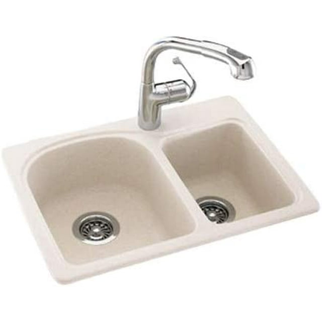 Swan KS02518DB.010 Dual Mount Composite 25 in. x 18 in. x 7.5 in. 1-Hole Double Bowl Kitchen Sink in White