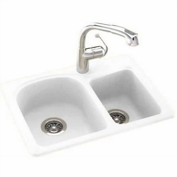 Dual Mount Composite 25x18x7.5 1-Hole Double Bowl Kitchen Sink in White