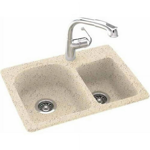 Swan KSDB-2518-010 25" x 18" Swanstone Double-Basin Dual Mount Kitchen Sink, Available in Various Colors
