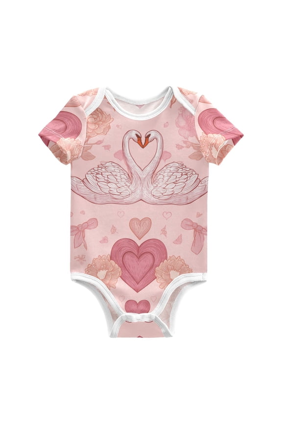 Swan Kiss Roses Hearts Valentine Pure Cotton Bodysuit Short Sleeve Pajamas One-Piece Romper Unisex 6M