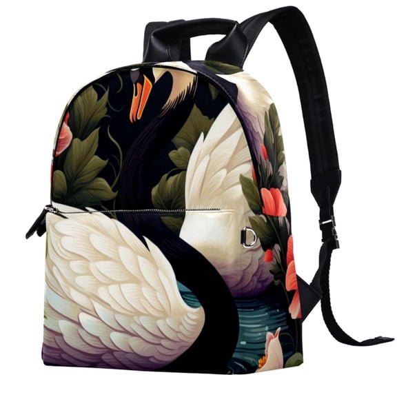 Swan Leather Laptop Bag Travel Backpack Diaper Backpack Lightweight Large Capacity School Work Camping Men Women Teens Printed Design Adjustable Shoulder Straps