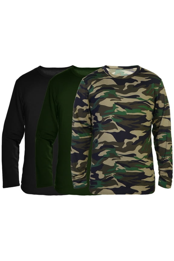 Men's Brushed Fleece Long-Sleeve Crewneck Thermal Tops (3-Pack)
