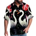 thumbnail image 1 of Swan Men's Short Sleeve Beach Shirts Poplin Spread Collar Tops Casual Printed Button Down Summer Unisex, 1 of 6