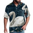 thumbnail image 1 of Swan Men's Short Sleeve Hawaiian Poplin Shirt, Casual Printed Button Down Summer Beach Shirts - Unisex, 1 of 6