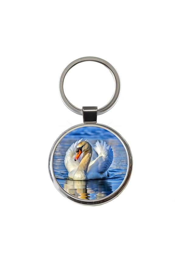 Swan Metal Round Keychain