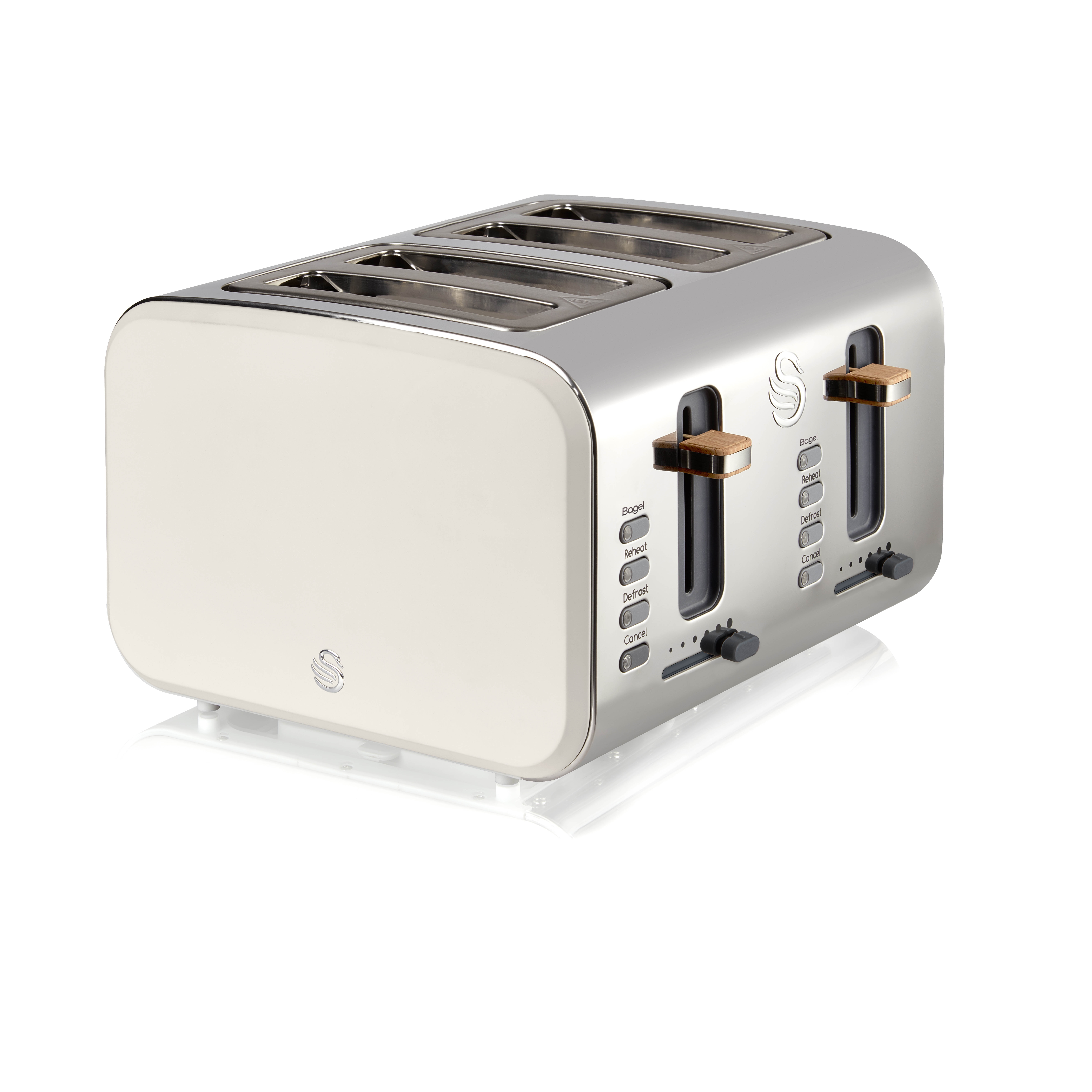 Cotton White Stainless Steel 4-Slice Toaster with Crumb Tray