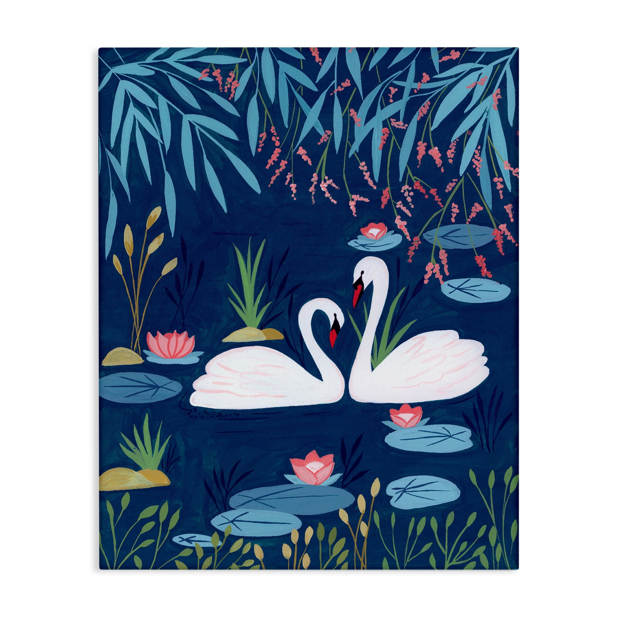 Swan Pair on Blue Pond Canvas Wall Art, design by Nabeela Rumi