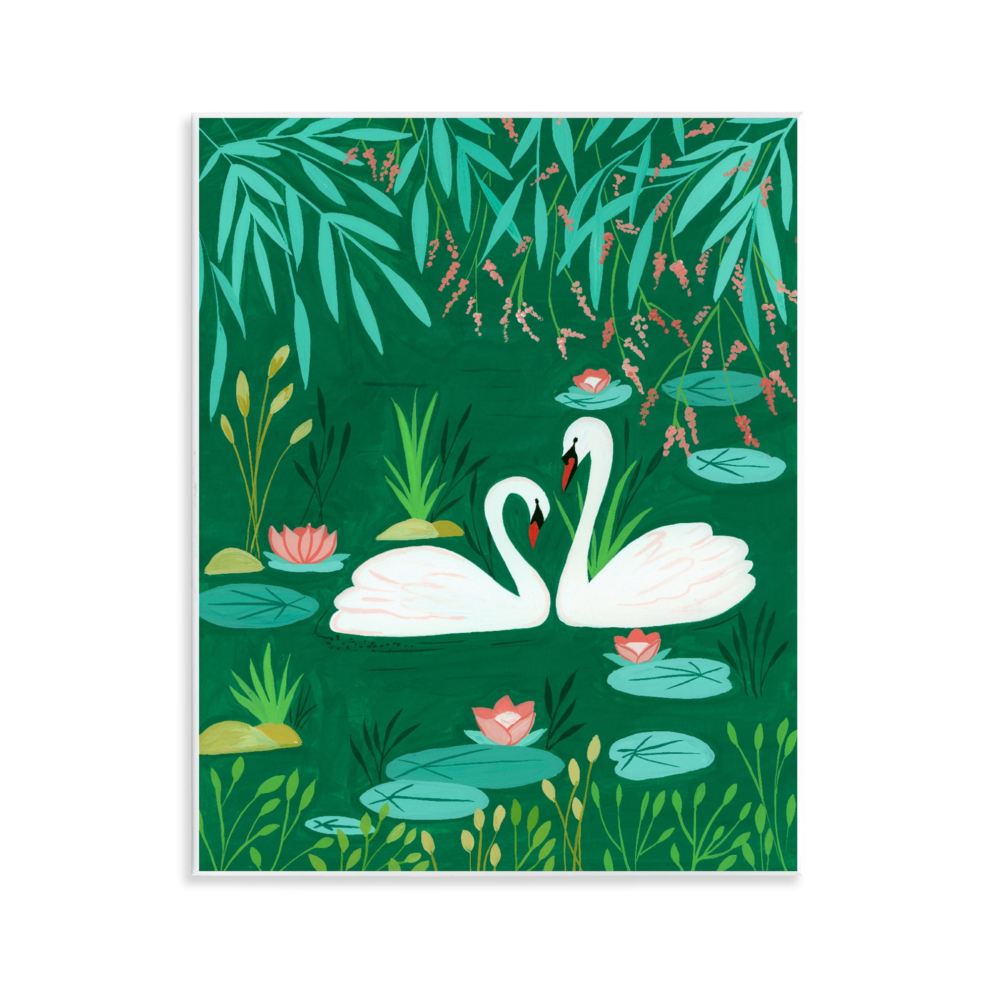 Swan Pair on Green Pond Wall Plaque Art, design by Nabeela Rumi