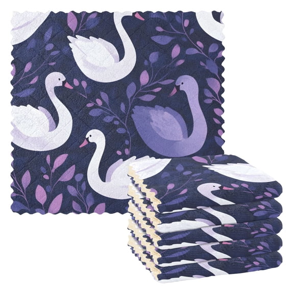 Swan Pattern Dish Towels 6 Pack Kitchen Cleaning Dish Cloths Absorbent Reuseable Cleaning Cloths 11'' x 11''