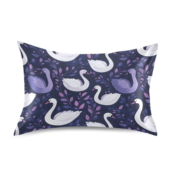 Swan Pattern Pillowcase Standard Size 20''x26'' Satin Double-Sided Print Soft Wrinkle Resistant
