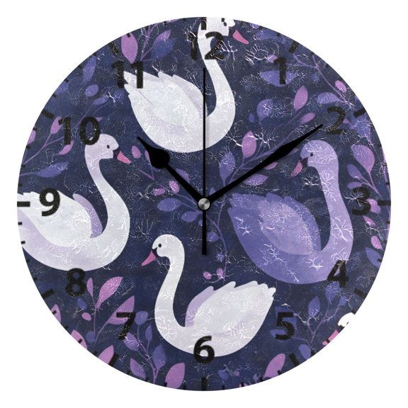 Swan Pattern Wall Clock 10in Round Artistic Oil Painting Home Decor Desk Table Clock