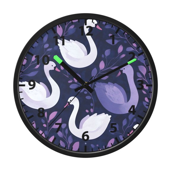 Swan Pattern Wall Clock 12 Inch Voice Activated Night Light Silent Non Ticking