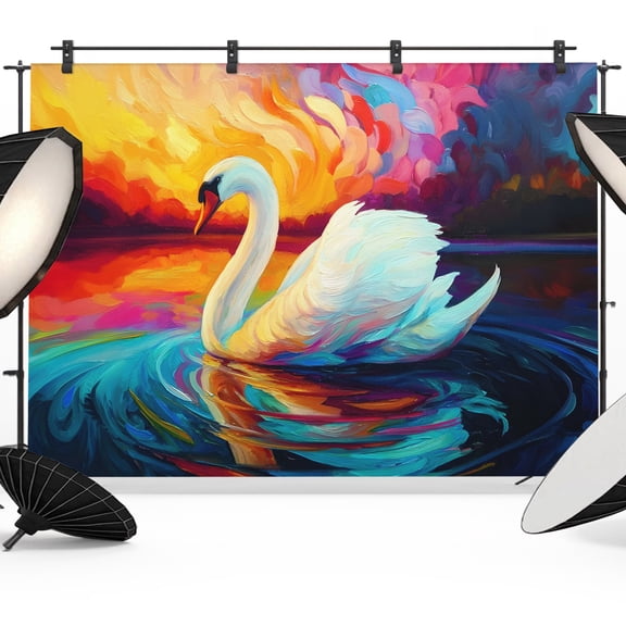 Swan Photography Backdrop 7x5FT, Colorful Sunset Water Waves Abstract Animals Photo Backdrops, Background for Photography Studio Photo Studio Background, Back Drop for Photoshoot
