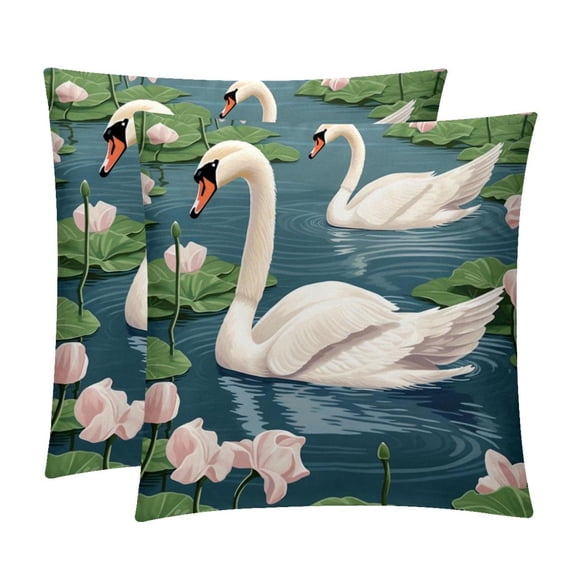Swan Pillow Covers Inserts, Decorative Pillows, Throw Pillows with Unique Patterns for Home Décor - Set of 2 in 16x16, 18x18, or 20x20 inches