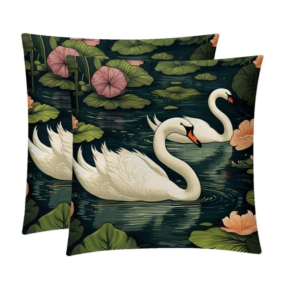 Swan Pillow Covers Sets - Decorative Pillows for Bed and Couch - Unique Patterns - Available in 16x16, 18x18, and 20x20 Inches - Set of 2 for Any Occasion