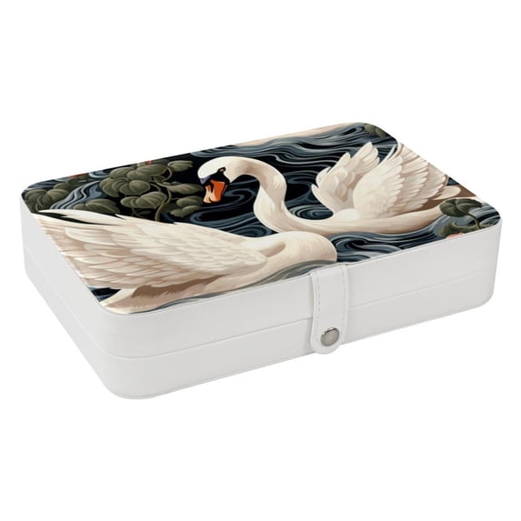 Swan Portable PU Leather Earring Holder with Removable Compartment - Includes Bracelet Holder, Necklace Organizer, Jewelry Organizer