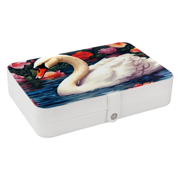 Swan Portable PU Leather Jewelry Organizer with Removable Compartment, Necklace Holder, Bracelet Holder, and Jewelry Boxes