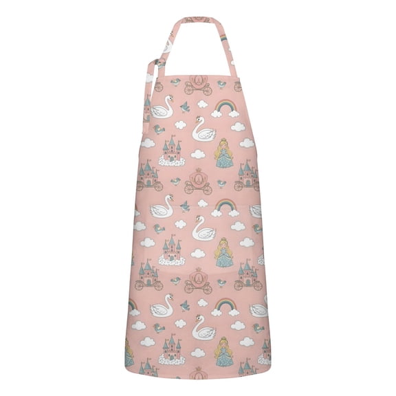 Swan Princess Castle Pattern Apron-Garden Aprons for Women with Pockets-Cotton Linen Waterproof Kitchen Cooking Gardening Aprons Adjustable for Kitchen,Cooking,BBQ and Salon 33x27 Inch
