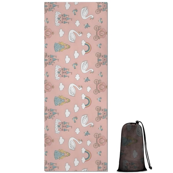 Swan Princess Castle Pattern Hot Yoga Mat Towel Non Slip for Hot Yoga - Quick-Drying Yoga Mat Cover with 4 Corner Pockets with Travel Bag - Hot Yoga Towel Non Slip Grip Moisture Wicking Sweat 70"x26"