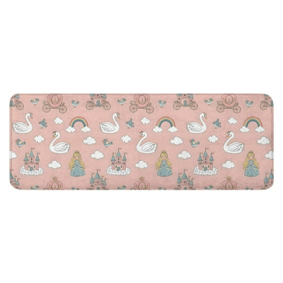 Swan Princess Castle Pattern Kitchen Rug Mat,Kitchen Runner Rugs Non Skid Washable,Decorative Kitchen Floor Mats for Kitchen,Sink,Laundry,17"x47.2"