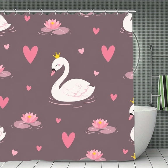 Swan Princess Pattern Print Shower Curtain 70.8×70.8Inch,Modern Fabric Waterproof Polyester Bathroom Home Decor Set with Hooks