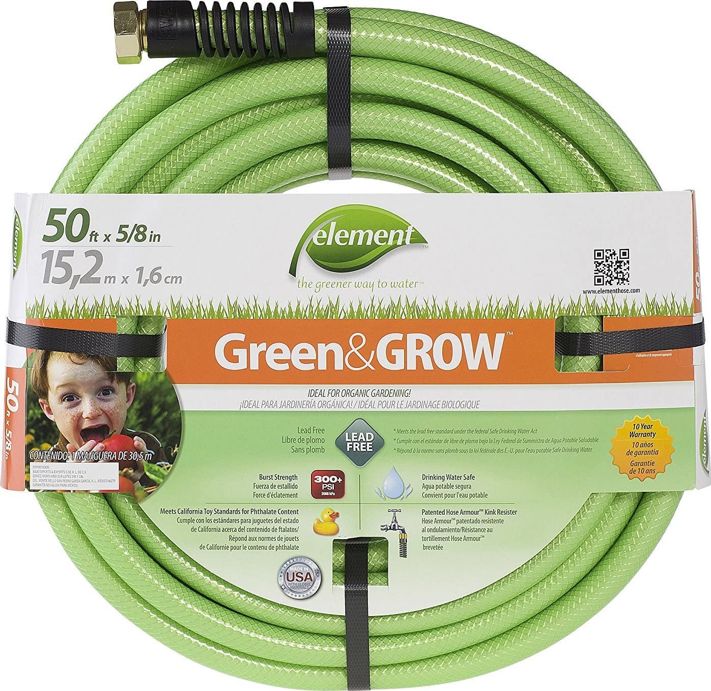 Swan Products ELGG58050 Element Green & Grow Lead Free Gardening Hose 50' x 5/8", Green - image 1 of 7