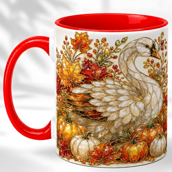 Swan Pumpkin Coffee Mug, Autumn Bird Mug, Ceramic 11 oz