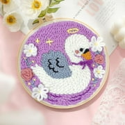 Swan Punch Needle Kits Adults Beginner, Handcraft DIY Craft Hoop Kit with Instructions Home Decor