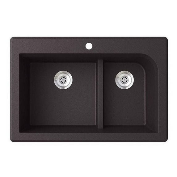 Swanstone QZLD-3322.077 Drop-in Double Bowl Sink, 33-Inch x 22-Inch, Nero