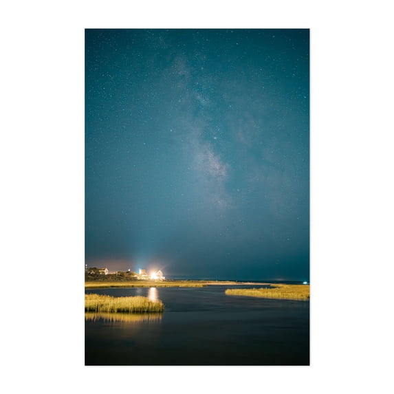 Swan River Stargaze (vertical) - Massachusetts Photography Night Sky Milky Way Stars Coastal Lighthouse Landscape Ocean Unframed Wall Art Print 24 x 36 inches