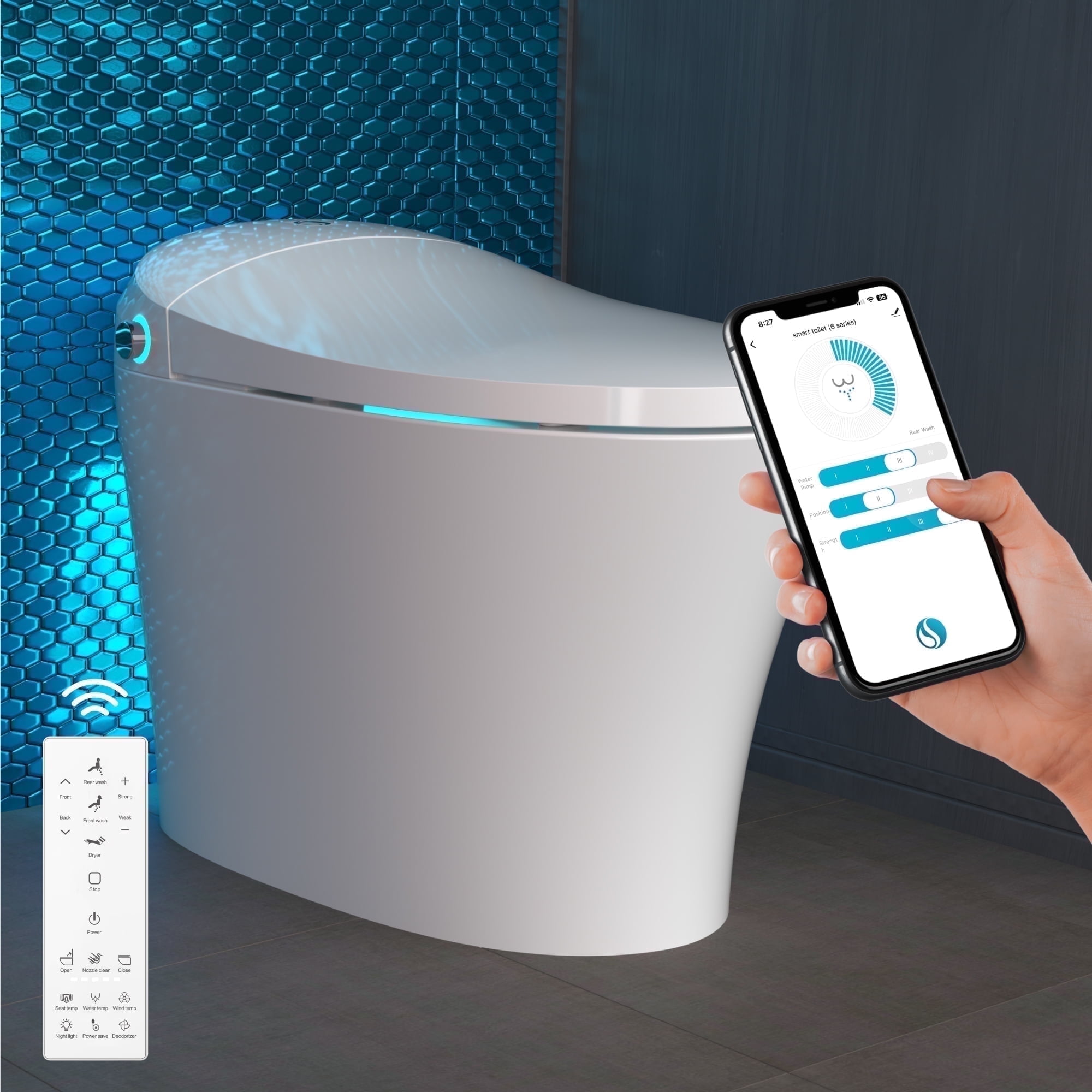 White Smart Bidet Toilet with Heated Seat and LED Nightlight