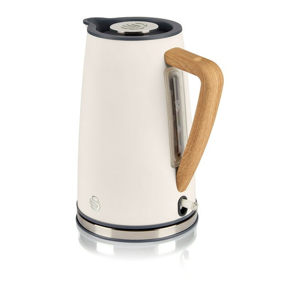Swan Nordic Rapid Boil Jug Kettle, Wood Effect Handle, Soft Touch Housing and Matte Finish, 1.7 Litre, Cotton White (SK14610WHTN)